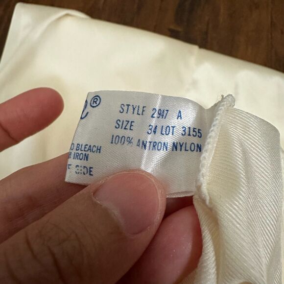 VTG 70s WORKER MAID Lace-Trim Satin Midi Slip Dress Cream UNION WORKER - Picture 8 of 10